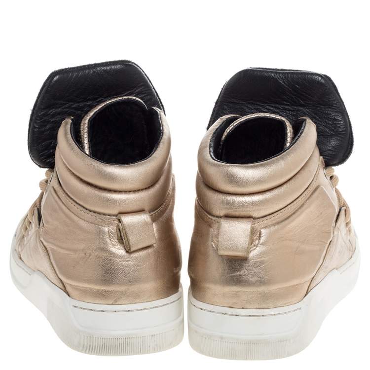 Pre Owned Dolce & Gabbana Metallic Gold Leather Flag High Top Sneakers Size 43