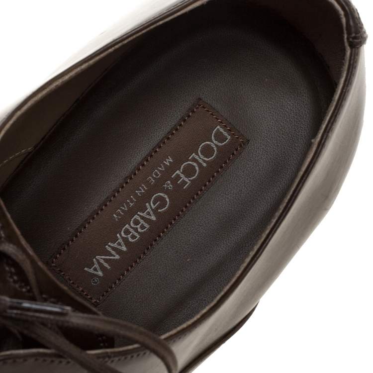 Pre Owned Dolce & Gabbana Olive Green Leather Studded Lace Up Derby Size 44