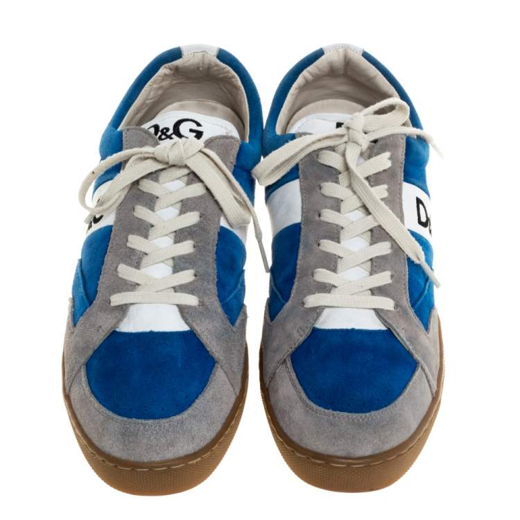 Pre Owned Dolce & Gabbana Blue/Grey Suede "Butterfly" Low Top Sneakers Size 45