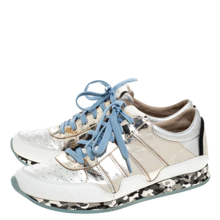 Pre Owned Dolce & Gabbana Metallic Multicolor Leather Low Top Sneakers Size 43.5