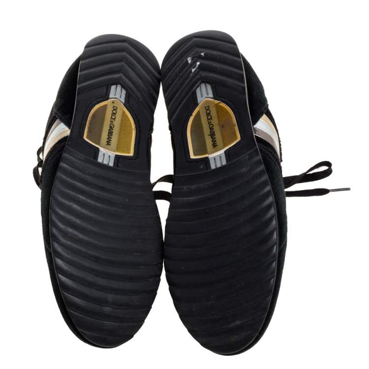 Pre Owned Dolce & Gabbana Black Suede and Canvas Lace Up Low Top Sneakers Size 43