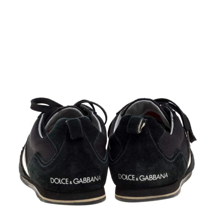 Pre Owned Dolce & Gabbana Black Suede and Canvas Lace Up Low Top Sneakers Size 43