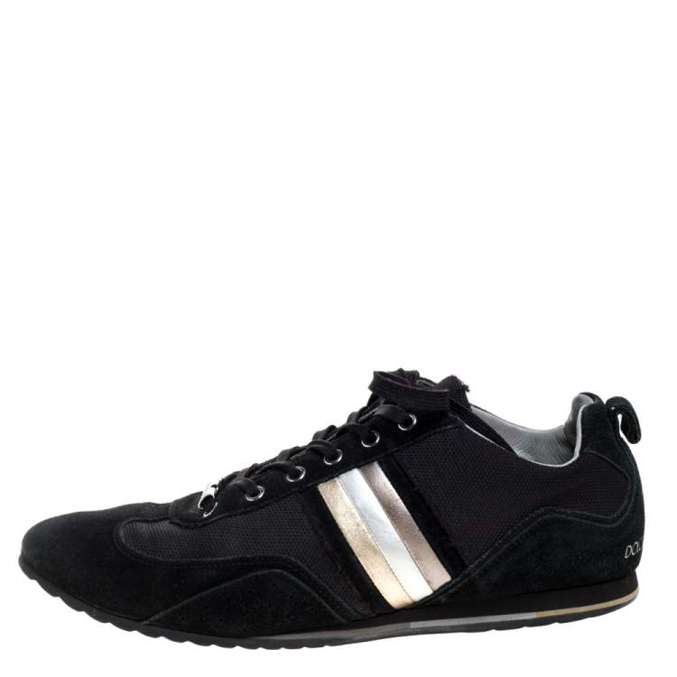 Pre Owned Dolce & Gabbana Black Suede and Canvas Lace Up Low Top Sneakers Size 43