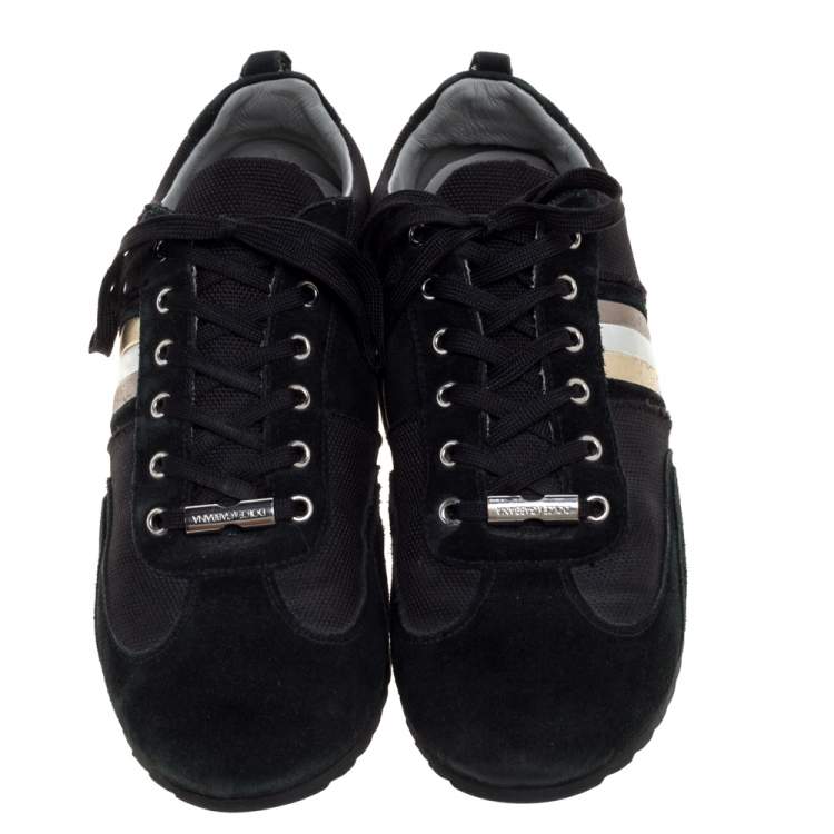 Pre Owned Dolce & Gabbana Black Suede and Canvas Lace Up Low Top Sneakers Size 43