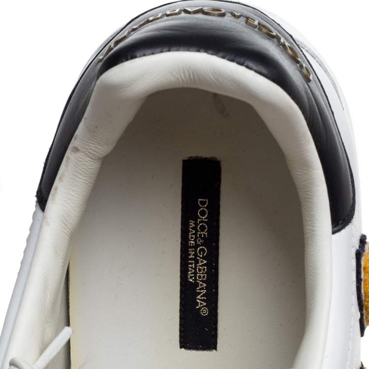 Pre Owned Dolce & Gabbana White/Black King Patch Leather Portofino Low Top Sneakers Size 44