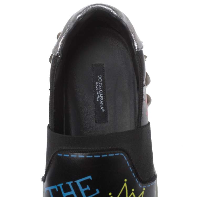 Pre Owned Dolce & Gabbana Black Leather Portofino Embellished Low Top Sneakers Size 40 