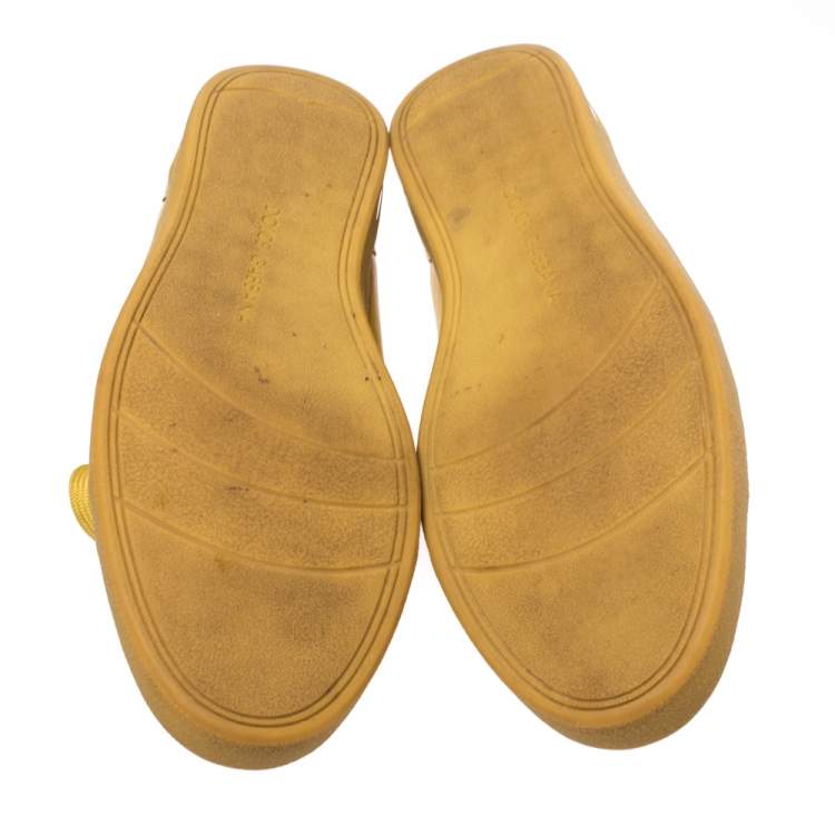 مملوكة مسبقًا Dolce & Gabbana Mustard Yellow Leather Lace Low Top Sneakers Size 43