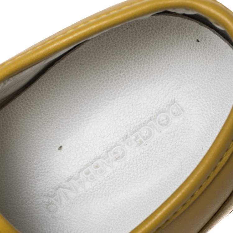 مملوكة مسبقًا Dolce & Gabbana Mustard Yellow Leather Lace Low Top Sneakers Size 43