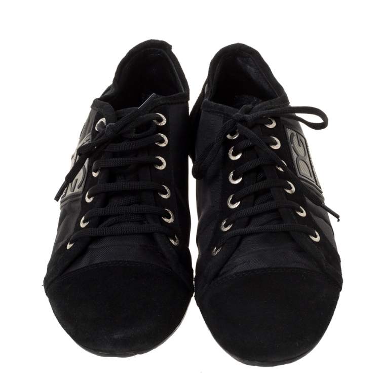 Pre Owned Dolce & Gabbana Black Nylon and Suede Lace Up Low Top Sneakers Size 42