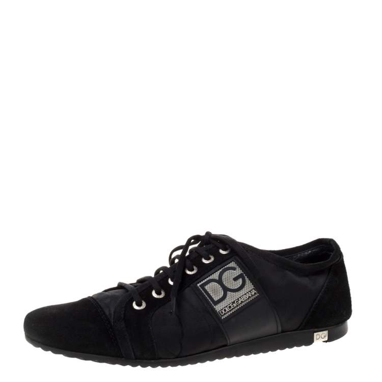 Pre Owned Dolce & Gabbana Black Nylon and Suede Lace Up Low Top Sneakers Size 42
