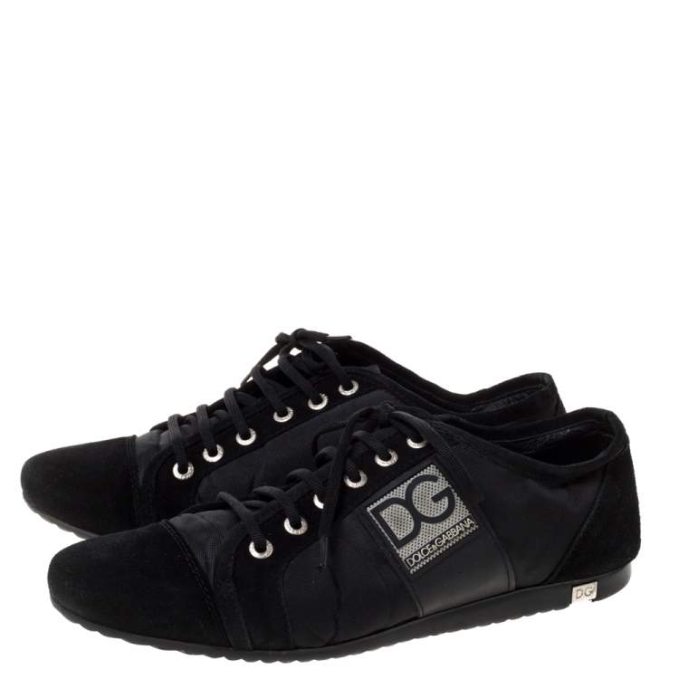 Pre Owned Dolce & Gabbana Black Nylon and Suede Lace Up Low Top Sneakers Size 42