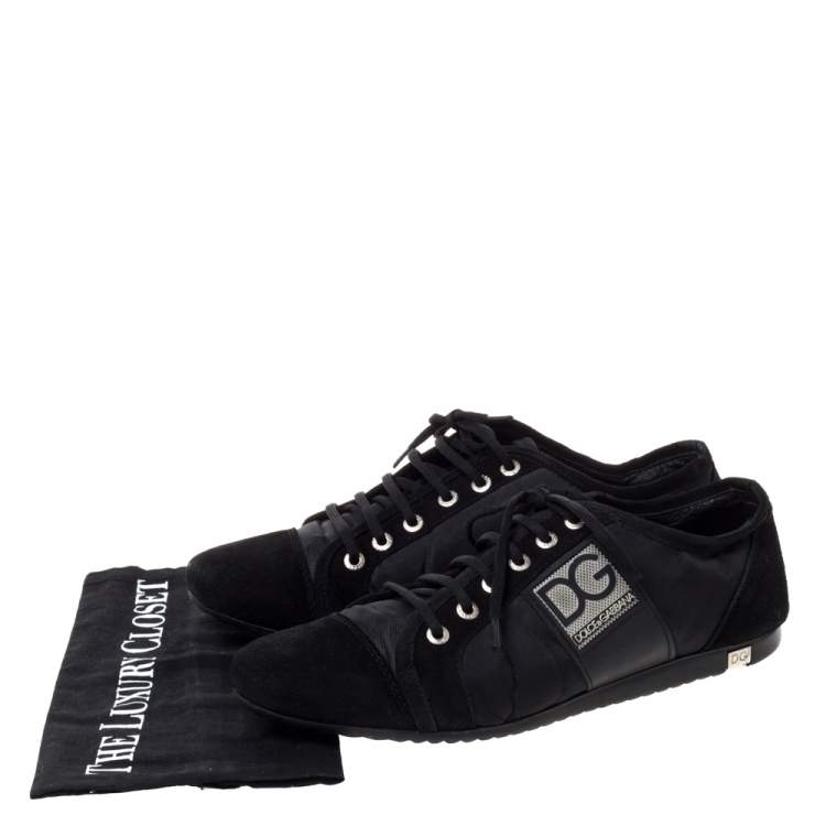 Pre Owned Dolce & Gabbana Black Nylon and Suede Lace Up Low Top Sneakers Size 42