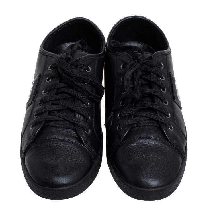 Pre Owned Dolce & Gabbana Black Leather Lace Low Top Sneakers Size 44.5