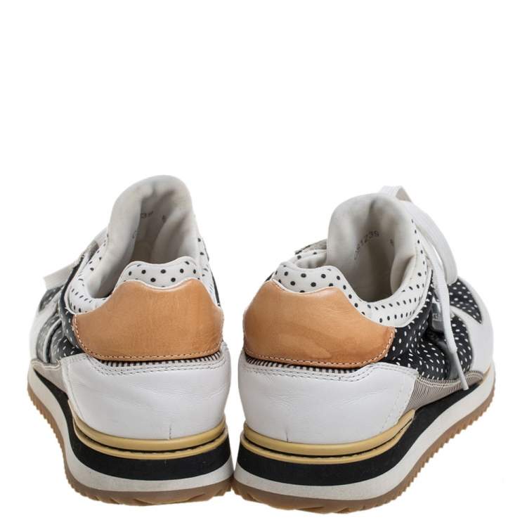 Pre Owned Dolce & Gabbana Black/White Fabric and Leather Polka Dot Lace Sneakers Size 42