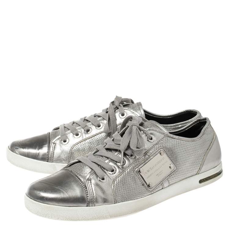 مملوكة مسبقًا Dolce & Gabbana Silver Leather Sneakers Size 44