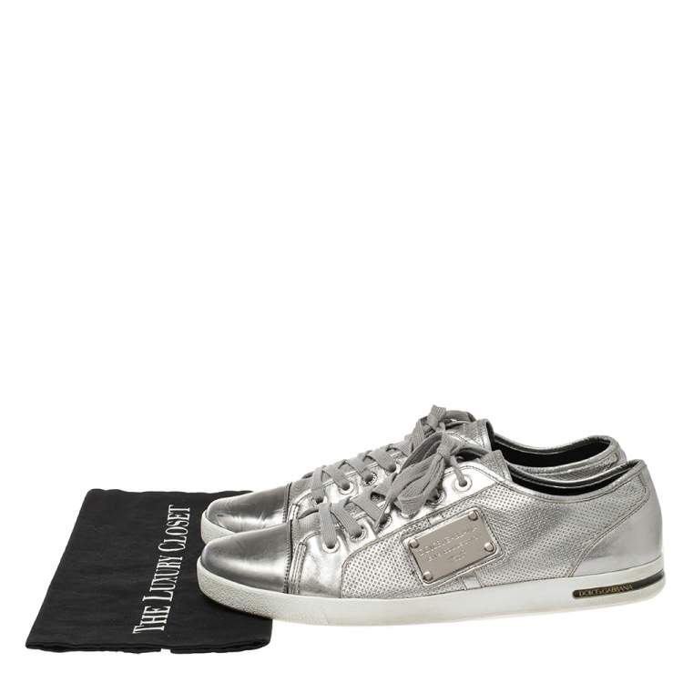 مملوكة مسبقًا Dolce & Gabbana Silver Leather Sneakers Size 44