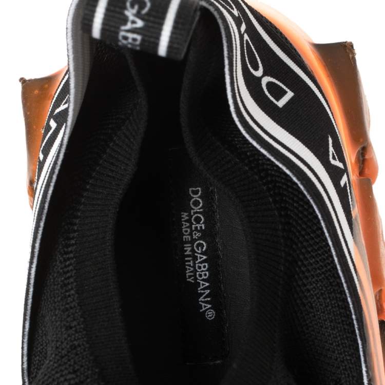 مملوكة مسبقًا Dolce & Gabbana Black/Orange Stretch Jersey Logo Print Slip On Sneakers Size 39