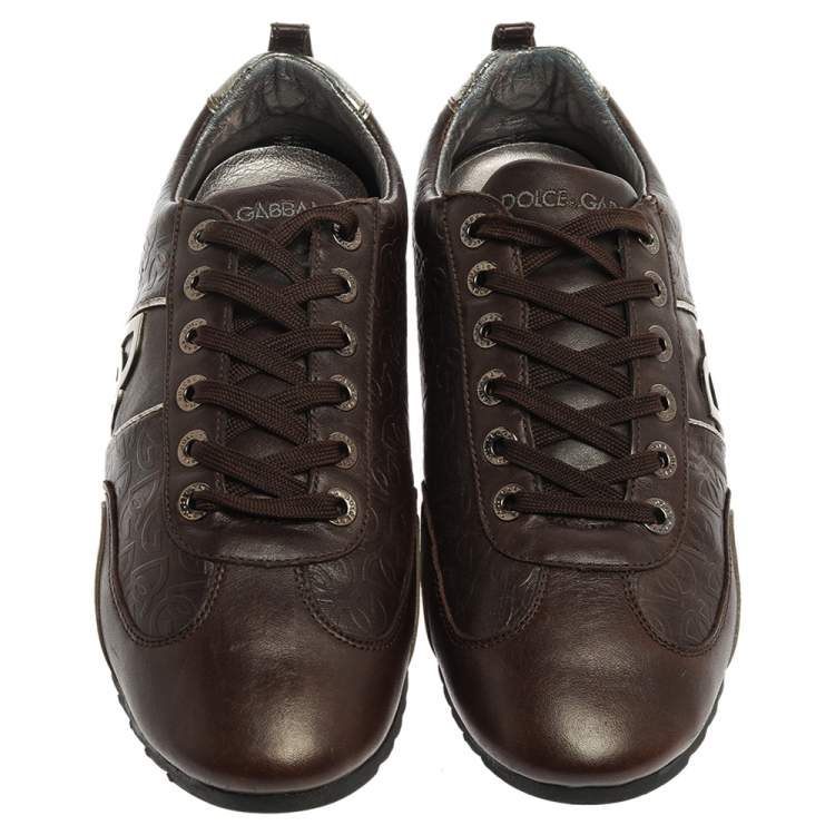 Pre Owned Dolce & Gabbana Brown/Silver Leather Low Top Sneakers Size 42