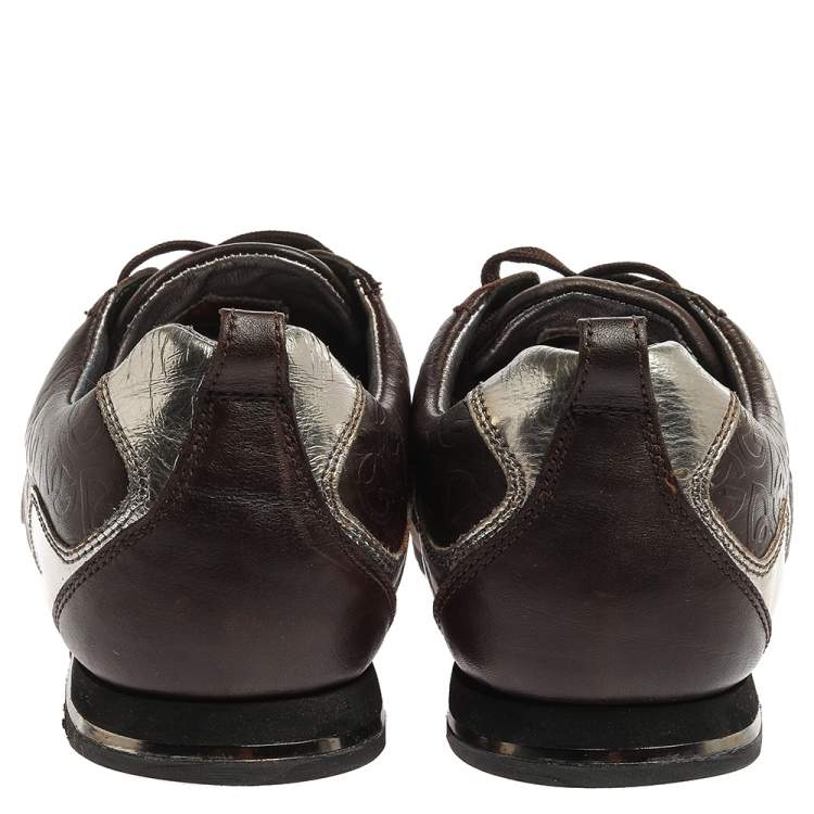 Pre Owned Dolce & Gabbana Brown/Silver Leather Low Top Sneakers Size 42