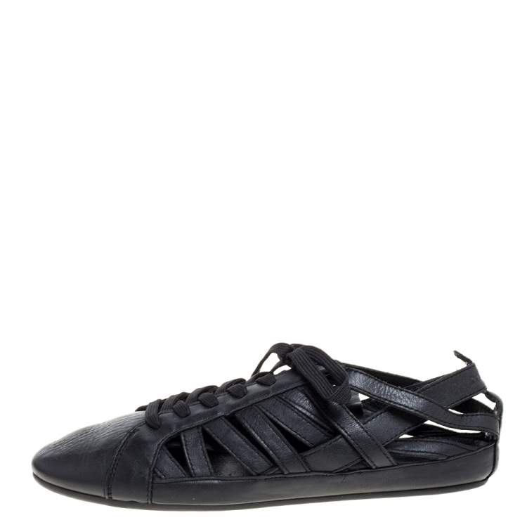 Pre Owned Dolce & Gabbana Black Leather Cutout Sneakers Size 43