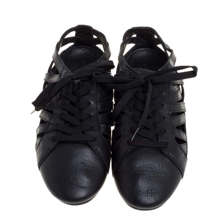Pre Owned Dolce & Gabbana Black Leather Cutout Sneakers Size 43