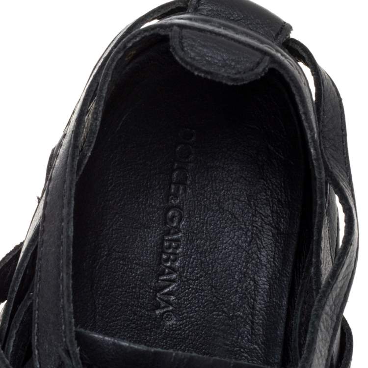 Pre Owned Dolce & Gabbana Black Leather Cutout Sneakers Size 43