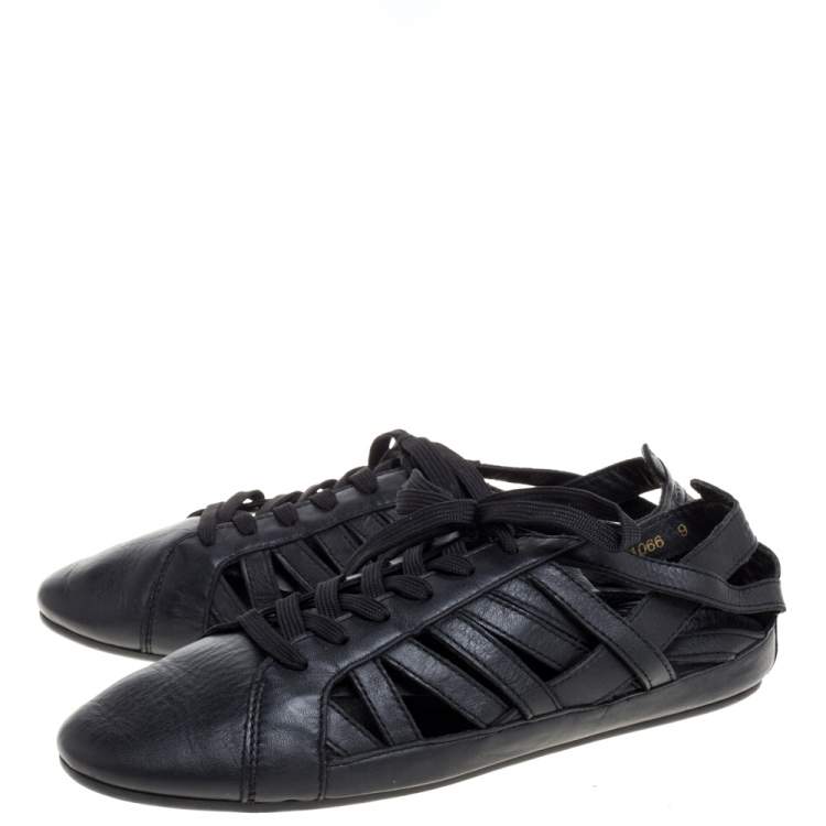 Pre Owned Dolce & Gabbana Black Leather Cutout Sneakers Size 43