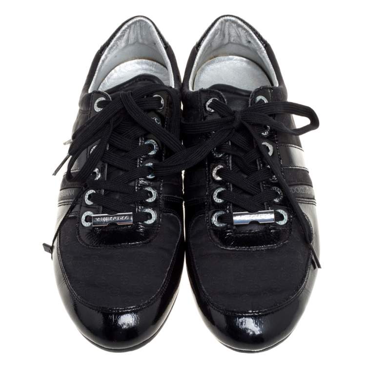 Pre Owned Dolce & Gabbana Black Leather and Fabric Low Top Sneakers Size 43
