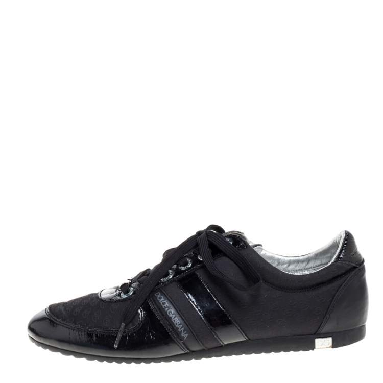 Pre Owned Dolce & Gabbana Black Leather and Fabric Low Top Sneakers Size 43