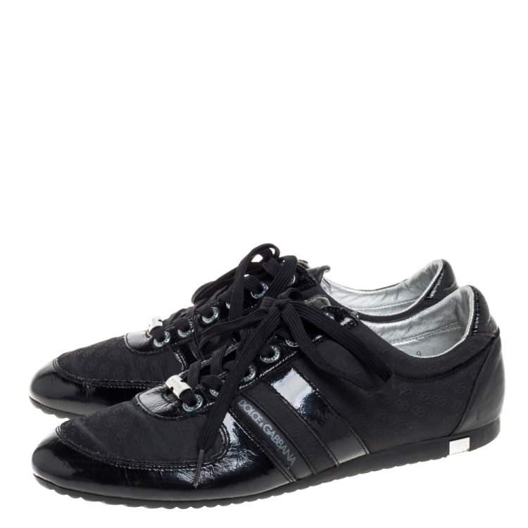 Pre Owned Dolce & Gabbana Black Leather and Fabric Low Top Sneakers Size 43