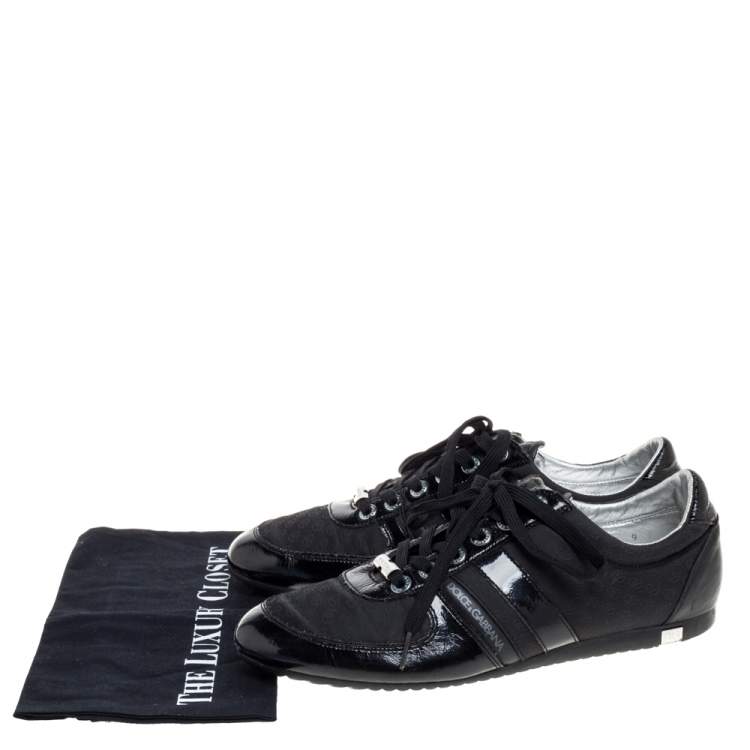 Pre Owned Dolce & Gabbana Black Leather and Fabric Low Top Sneakers Size 43