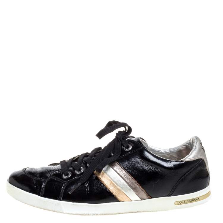 Pre Owned Dolce & Gabbana Black Patent Leather Low Top Sneakers Size 41