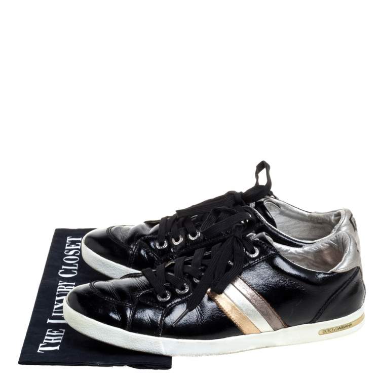 Pre Owned Dolce & Gabbana Black Patent Leather Low Top Sneakers Size 41