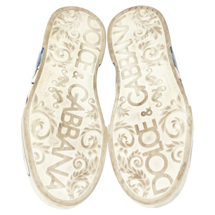 Pre Owned Dolce & Gabbana White/Blue Leather Portofino Sneakers Size 45
