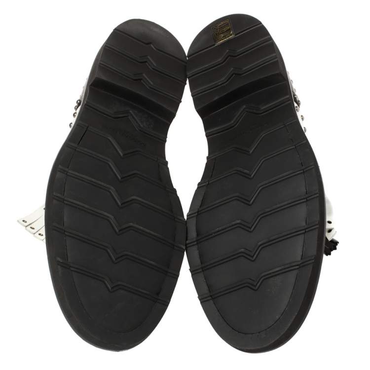 Pre Owned  Dolce & Gabbana Black/White Studded Leather Brogue Detail Fringe Oxfords Size 43