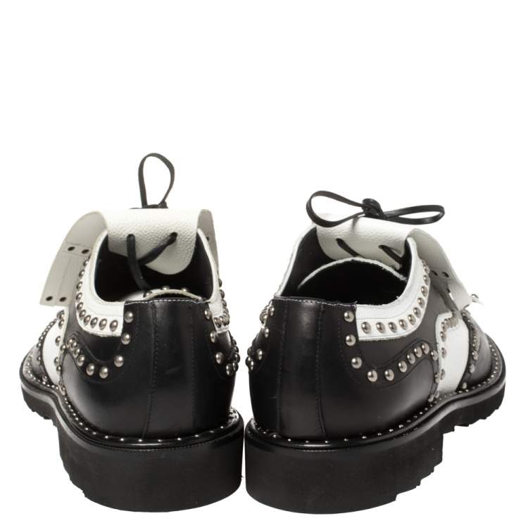 Pre Owned  Dolce & Gabbana Black/White Studded Leather Brogue Detail Fringe Oxfords Size 43