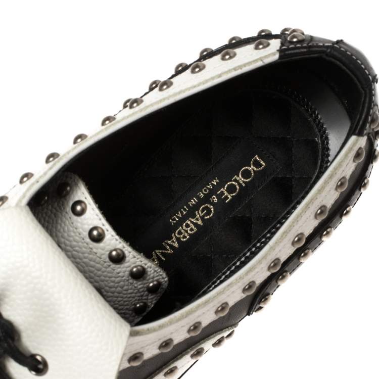 Pre Owned  Dolce & Gabbana Black/White Studded Leather Brogue Detail Fringe Oxfords Size 43