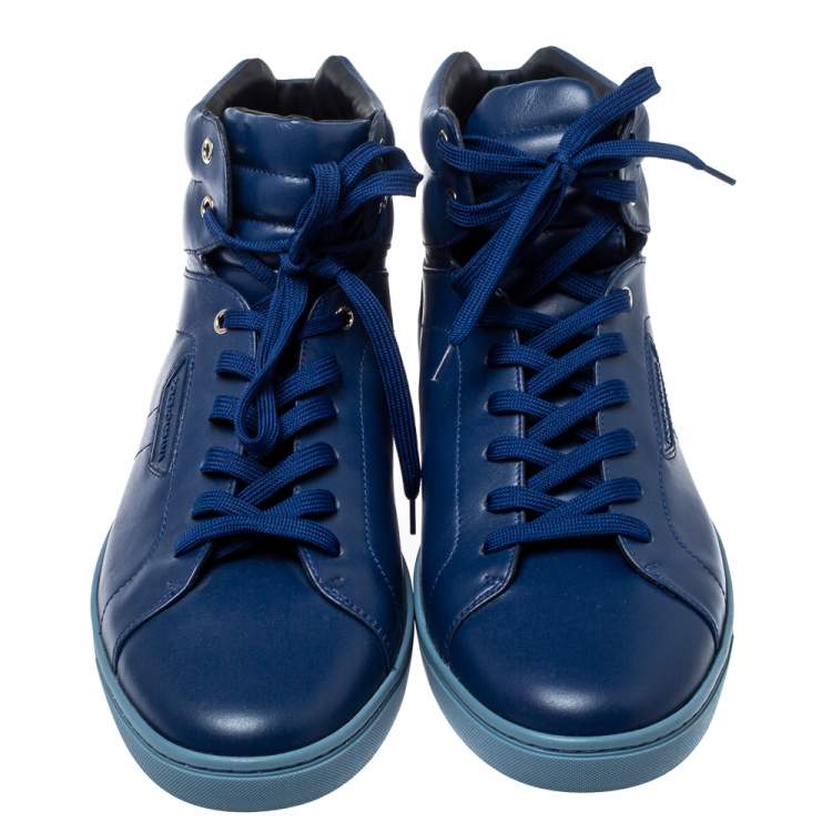 Pre Owned Dolce & Gabbana Blue Leather High Top Sneakers Size 45