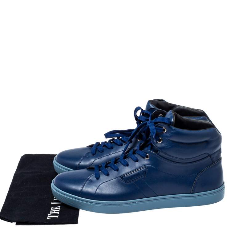 Pre Owned Dolce & Gabbana Blue Leather High Top Sneakers Size 45
