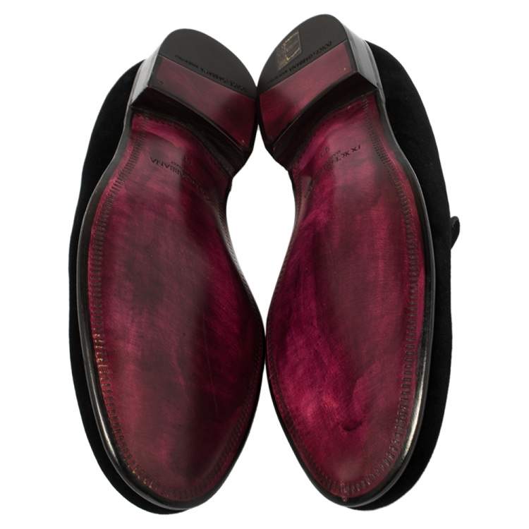 Pre Owned Dolce And Gabbana Black Velvet DG Logo Smoking Slippers Size 45