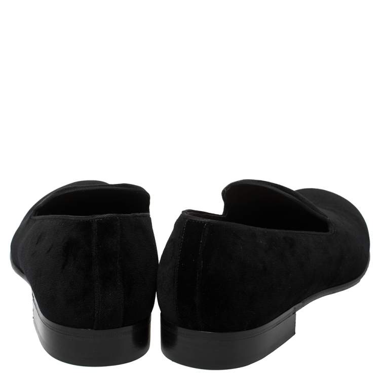 Pre Owned Dolce And Gabbana Black Velvet DG Logo Smoking Slippers Size 45