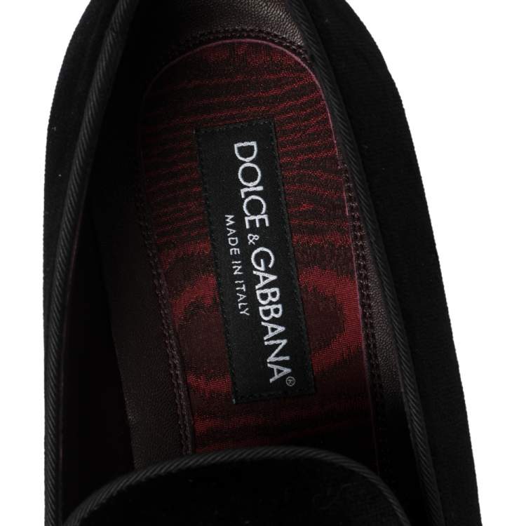 Pre Owned Dolce And Gabbana Black Velvet DG Logo Smoking Slippers Size 45