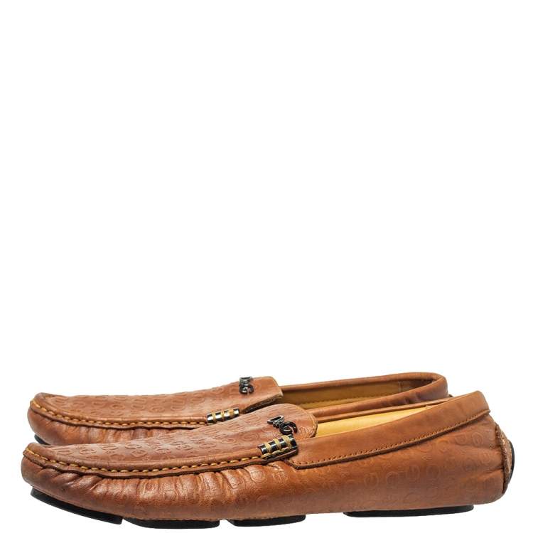 مملوكة مسبقًا Dolce & Gabbana Tan Logo Embossed Leather Loafers Size 40