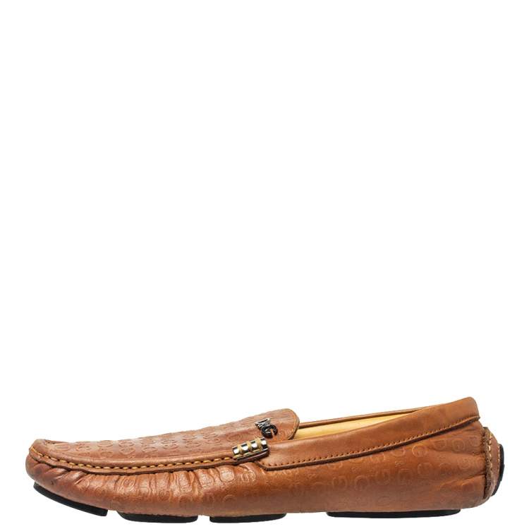 مملوكة مسبقًا Dolce & Gabbana Tan Logo Embossed Leather Loafers Size 40