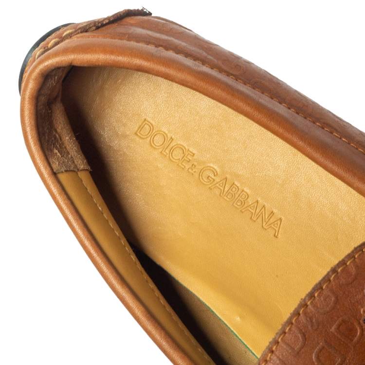 مملوكة مسبقًا Dolce & Gabbana Tan Logo Embossed Leather Loafers Size 40