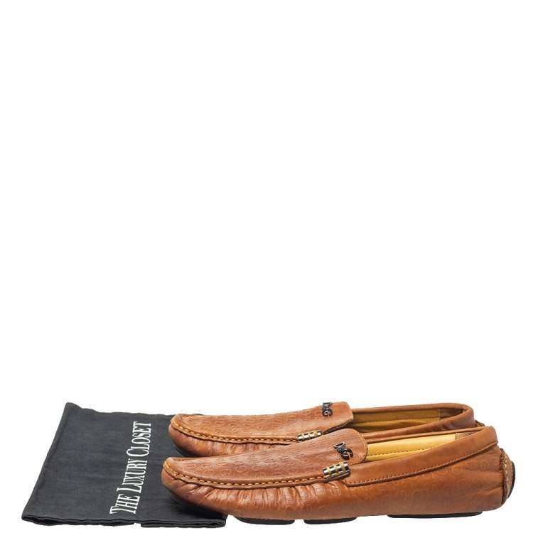 مملوكة مسبقًا Dolce & Gabbana Tan Logo Embossed Leather Loafers Size 40