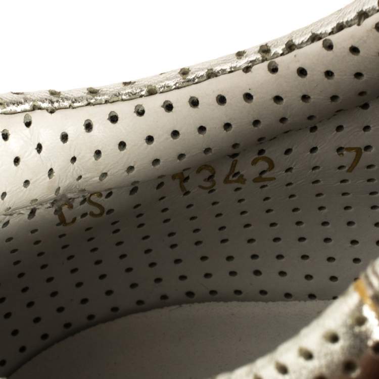 مملوكة مسبقًا Dolce & Gabbana Metallic Silver Perforated Leather Lace Up Low Top Sneakers Size 41
