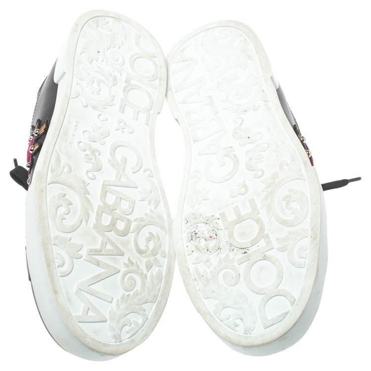مملوكة مسبقًا Dolce and Gabbana Black Leather Heart Low Top Sneakers Size 43.5