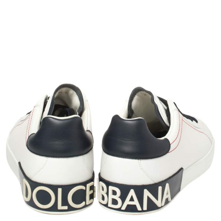 Pre Owned Dolce and Gabbana White/Black Leather Portofino Lace-Up Sneakers Size 42.5