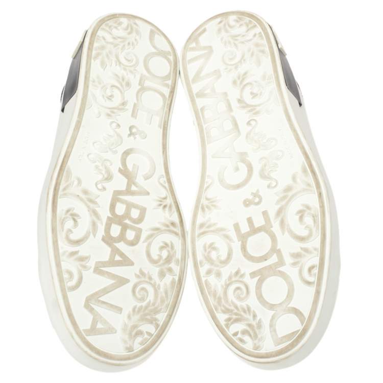 Pre Owned Dolce and Gabbana White/Black Leather Portofino Lace-Up Sneakers Size 42.5